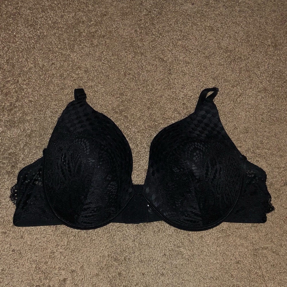 Black Lace Push Up Deep Plunge Bra